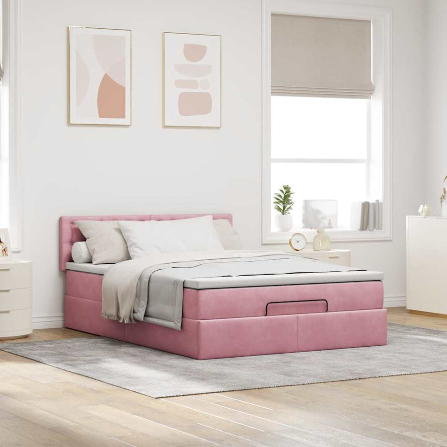 Ottoman bed met matras en LED's 140x190cm fluweel roze