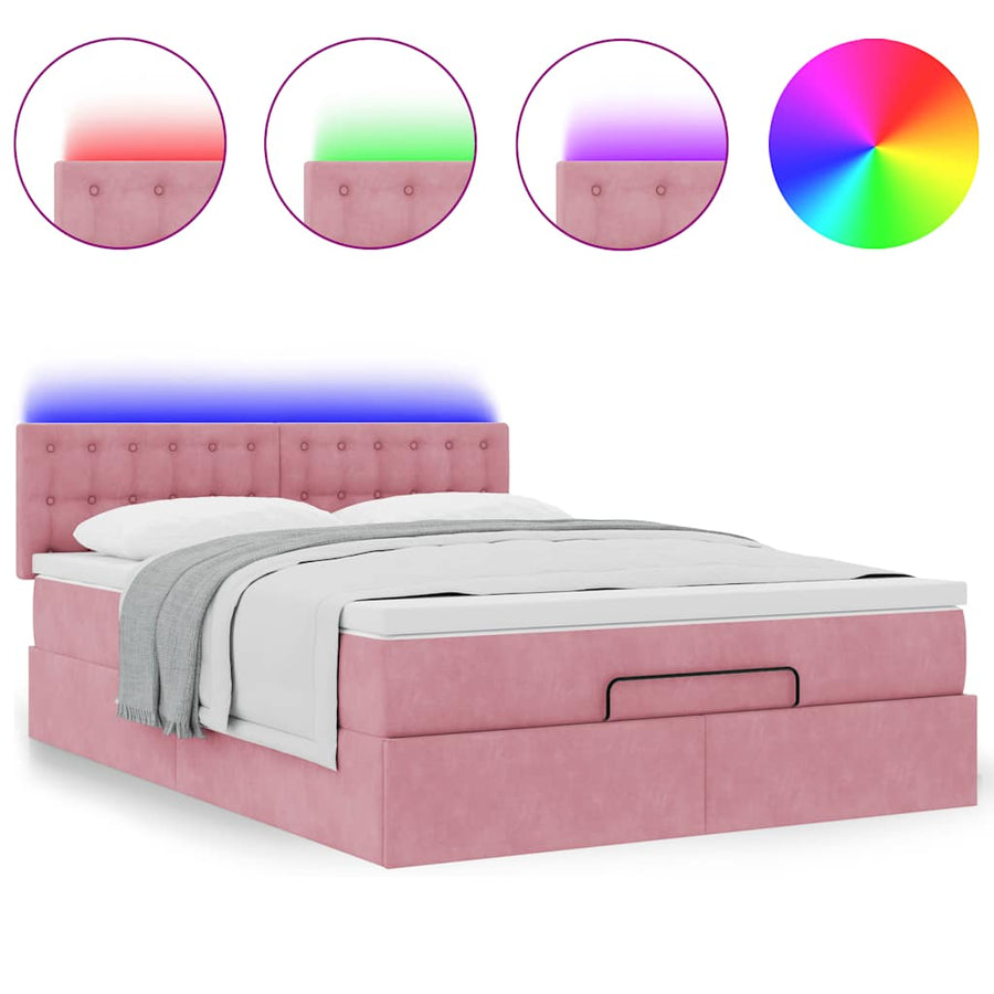 Ottoman bed met matras en LED's 140x190cm fluweel roze