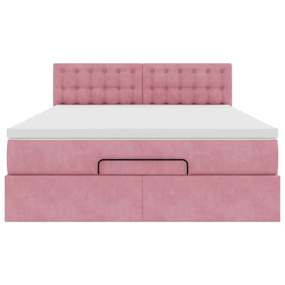 Ottoman bed met matras en LED's 140x190cm fluweel roze