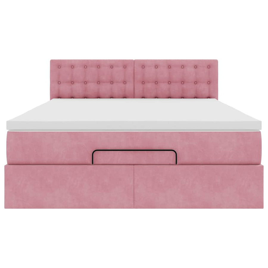 Ottoman bed met matras en LED's 140x190cm fluweel roze