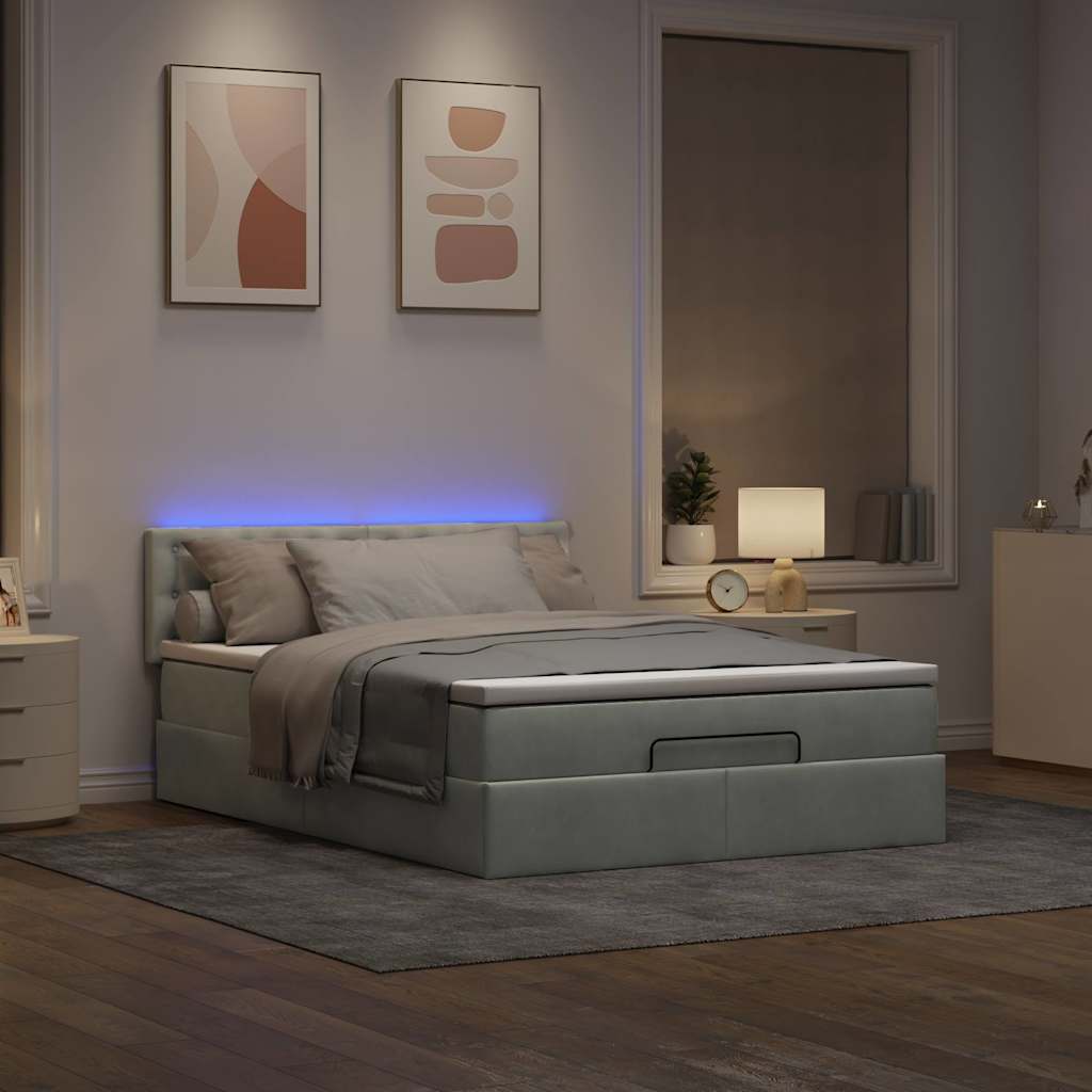 Ottoman bed met matras en LED's 140x200cm fluweel lichtgrijs