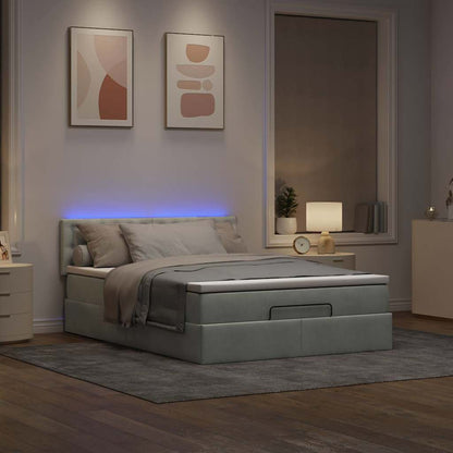 Ottoman bed met matras en LED's 140x200cm fluweel lichtgrijs