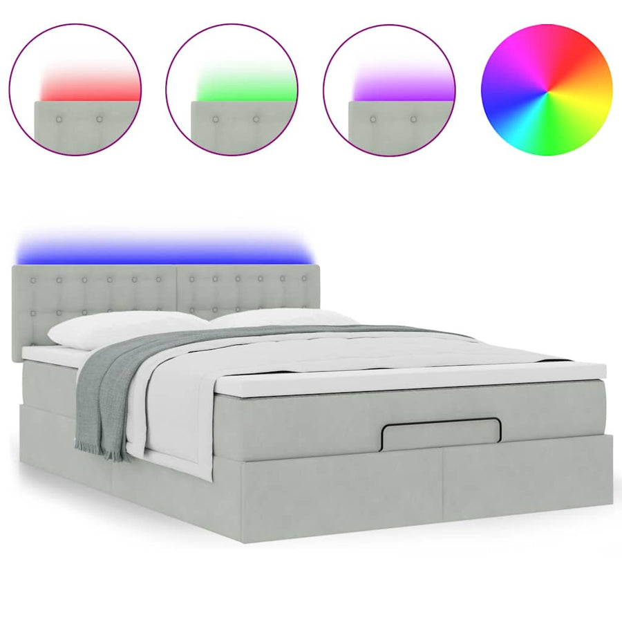 Ottoman bed met matras en LED's 140x200cm fluweel lichtgrijs