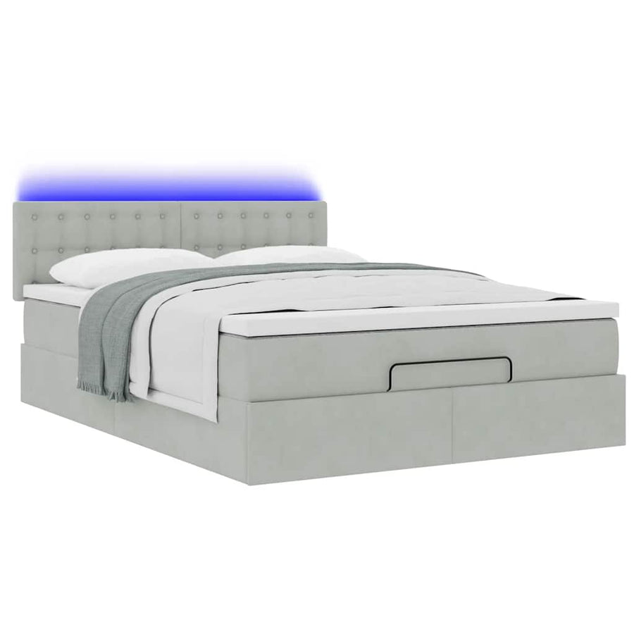 Ottoman bed met matras en LED's 140x200cm fluweel lichtgrijs