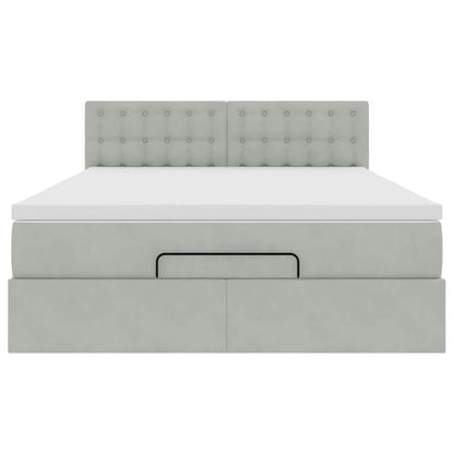 Ottoman bed met matras en LED's 140x200cm fluweel lichtgrijs