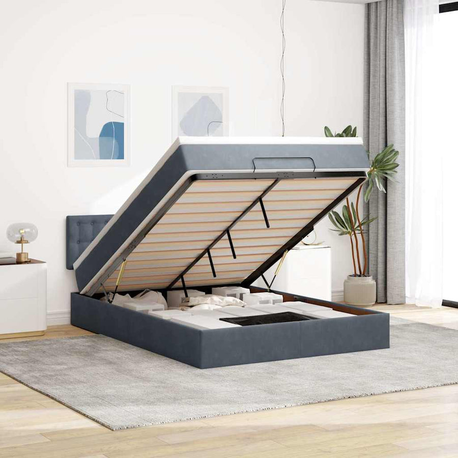Ottoman bed met matras en LED's 140x200cm fluweel donkergrijs