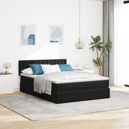 Ottoman Bed Met Matras En Led's 140X200Cm Fluweel 140 x 200 cm Zwart