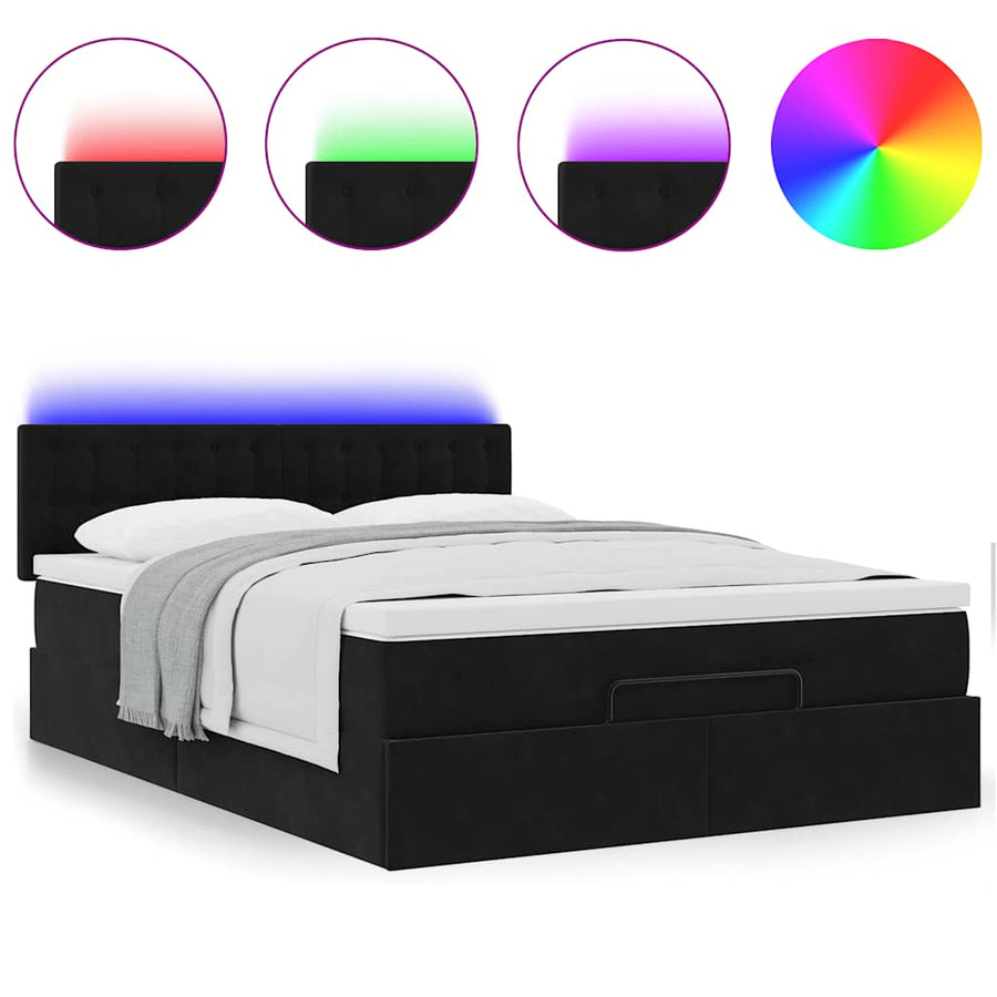 Ottoman Bed Met Matras En Led's 140X200Cm Fluweel 140 x 200 cm Zwart