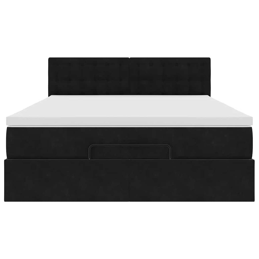 Ottoman Bed Met Matras En Led's 140X200Cm Fluweel 140 x 200 cm Zwart