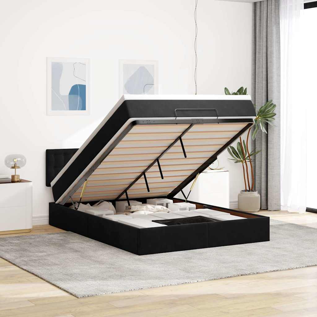 Ottoman Bed Met Matras En Led's 140X200Cm Fluweel 140 x 200 cm Zwart