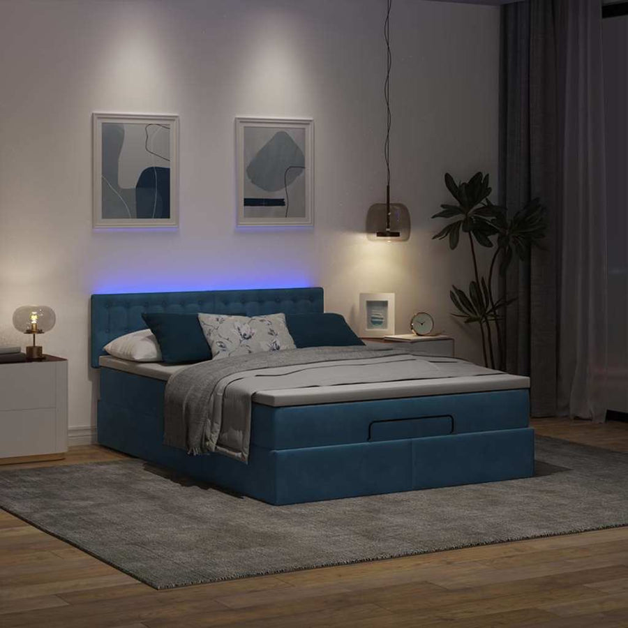 Ottoman bed met matras en LED's 140x200cm fluweel donkerblauw