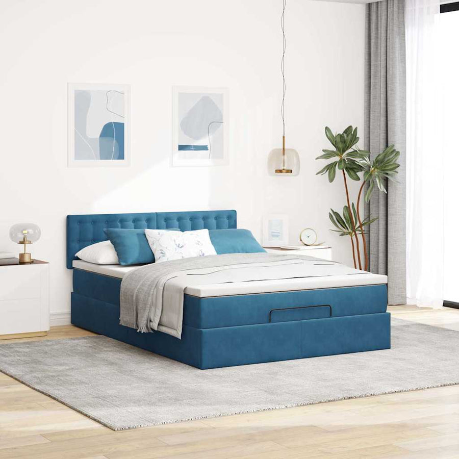 Ottoman bed met matras en LED's 140x200cm fluweel donkerblauw