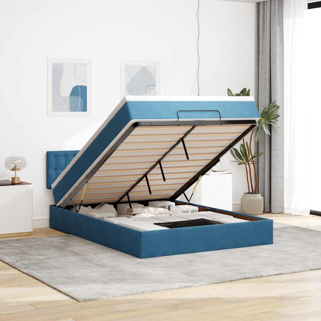 Ottoman bed met matras en LED's 140x200cm fluweel donkerblauw