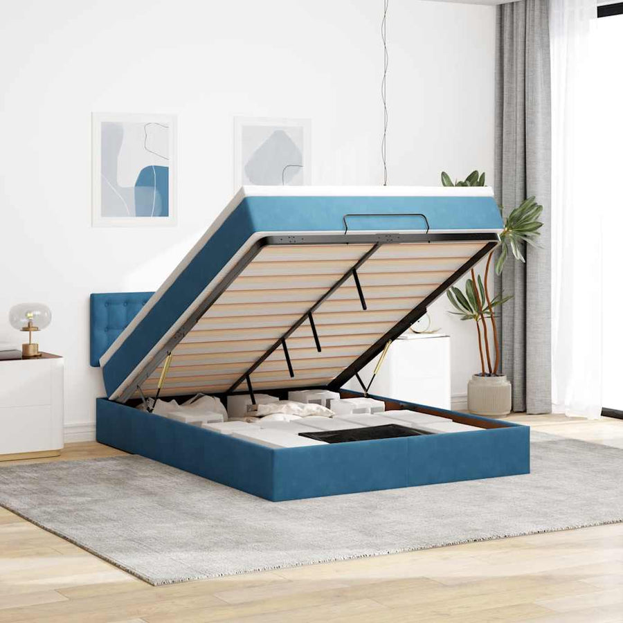 Ottoman bed met matras en LED's 140x200cm fluweel donkerblauw