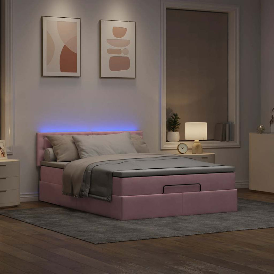 Ottoman bed met matras en LED's 140x200cm fluweel roze