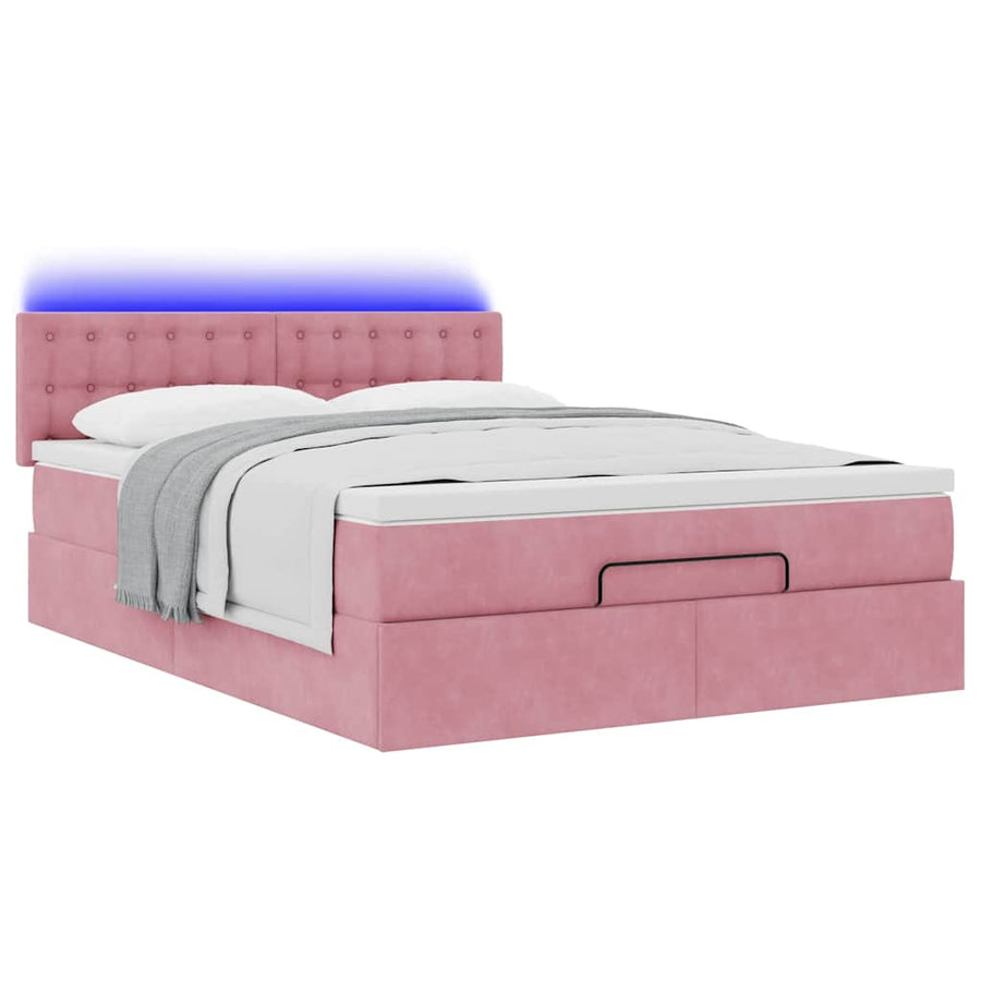 Ottoman bed met matras en LED's 140x200cm fluweel roze
