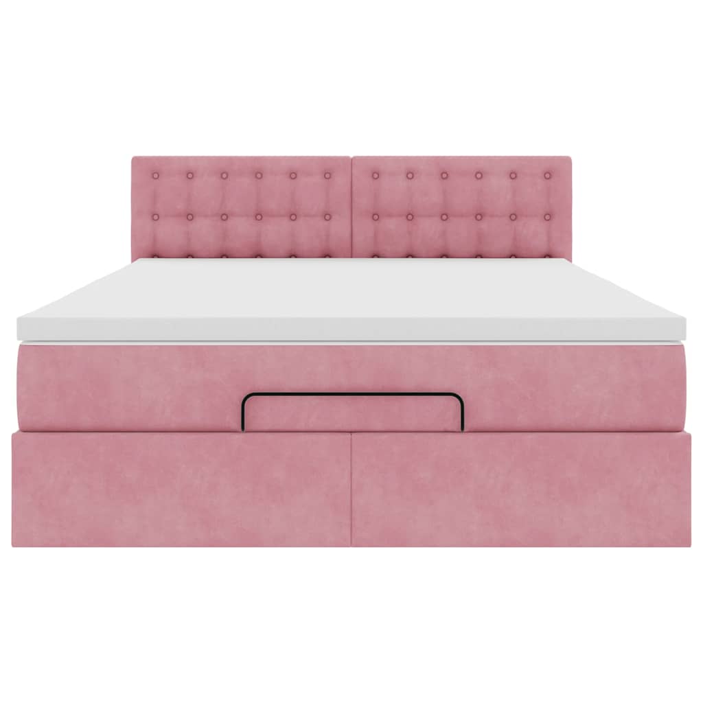 Ottoman bed met matras en LED's 140x200cm fluweel roze