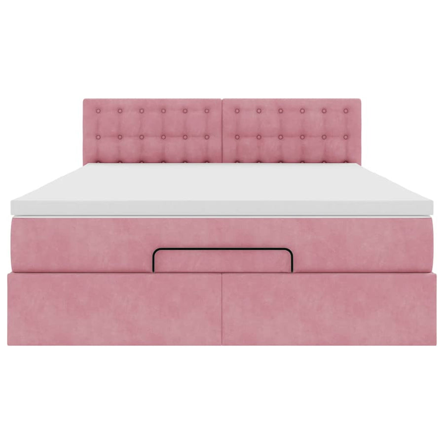 Ottoman bed met matras en LED's 140x200cm fluweel roze