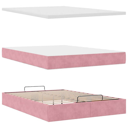 Ottoman bed met matras en LED's 140x200cm fluweel roze