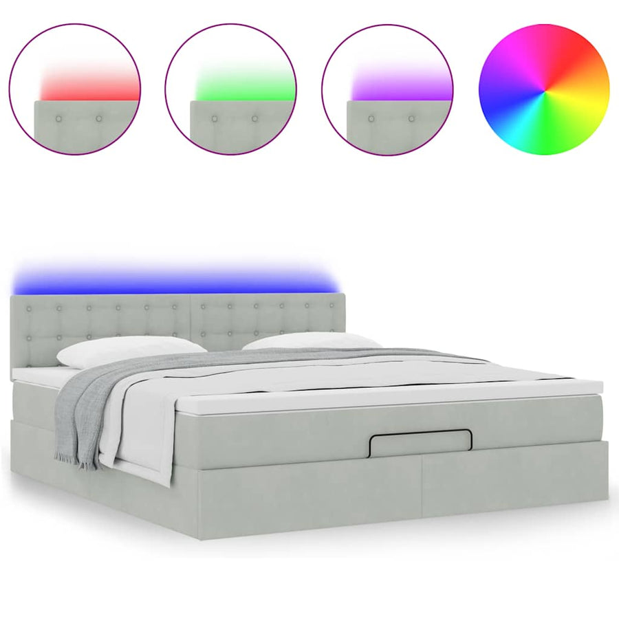 Ottoman bed met matras en LED's 160x200cm fluweel lichtgrijs