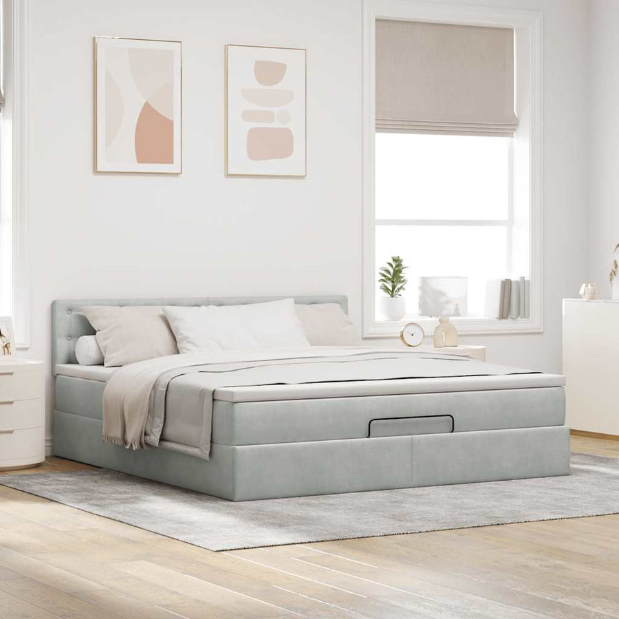 Ottoman bed met matras en LED's 160x200cm fluweel lichtgrijs