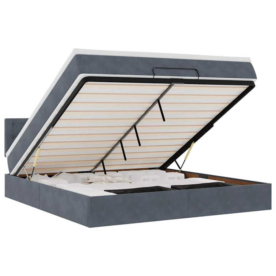 Ottoman Bed Met Matras En Led's 160X200Cm Fluweel 160 x 200 cm Donkergrijs