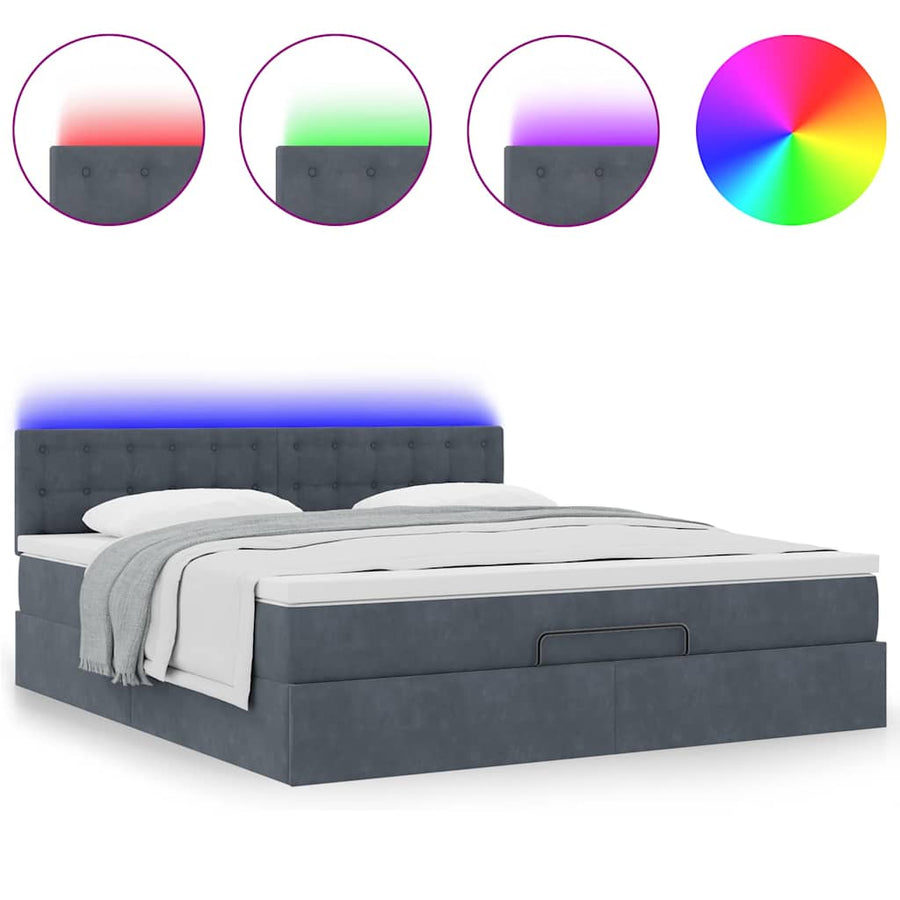 Ottoman Bed Met Matras En Led's 160X200Cm Fluweel 160 x 200 cm Donkergrijs
