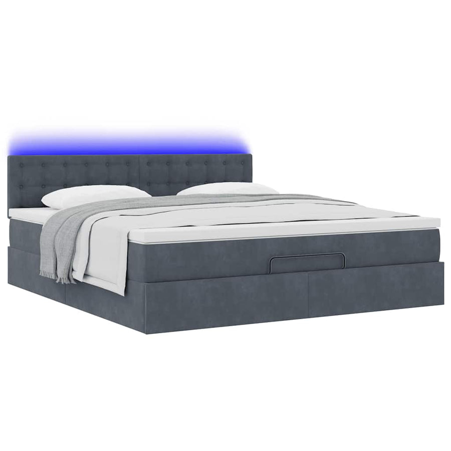 Ottoman Bed Met Matras En Led's 160X200Cm Fluweel 160 x 200 cm Donkergrijs