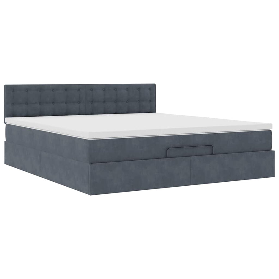 Ottoman Bed Met Matras En Led's 160X200Cm Fluweel 160 x 200 cm Donkergrijs