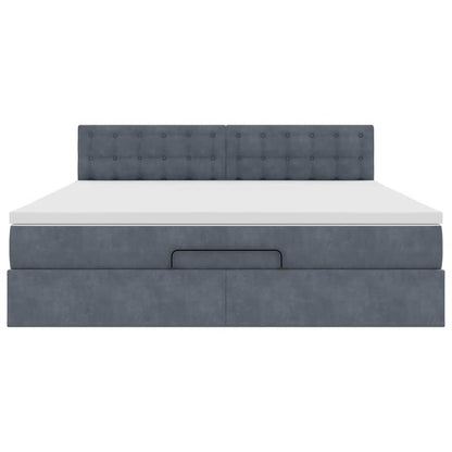Ottoman Bed Met Matras En Led's 160X200Cm Fluweel 160 x 200 cm Donkergrijs