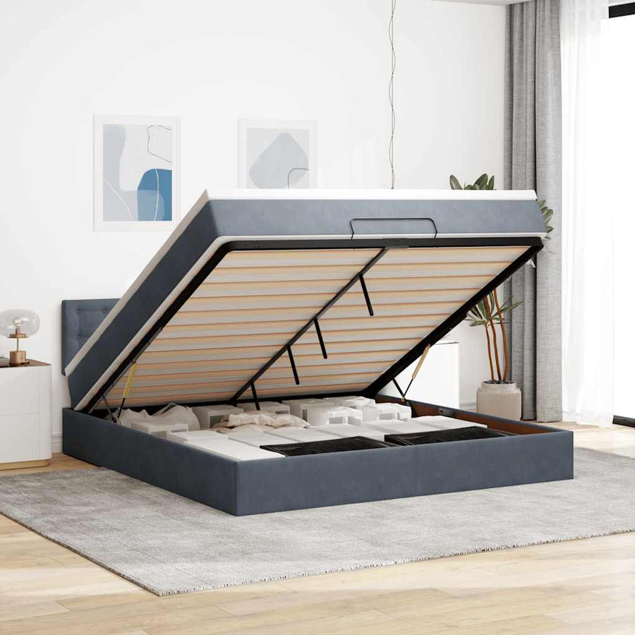 Ottoman Bed Met Matras En Led's 160X200Cm Fluweel 160 x 200 cm Donkergrijs