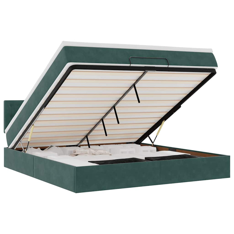 Ottoman Bed Met Matras En Led's 160X200Cm Fluweel 160 x 200 cm Donkergroen