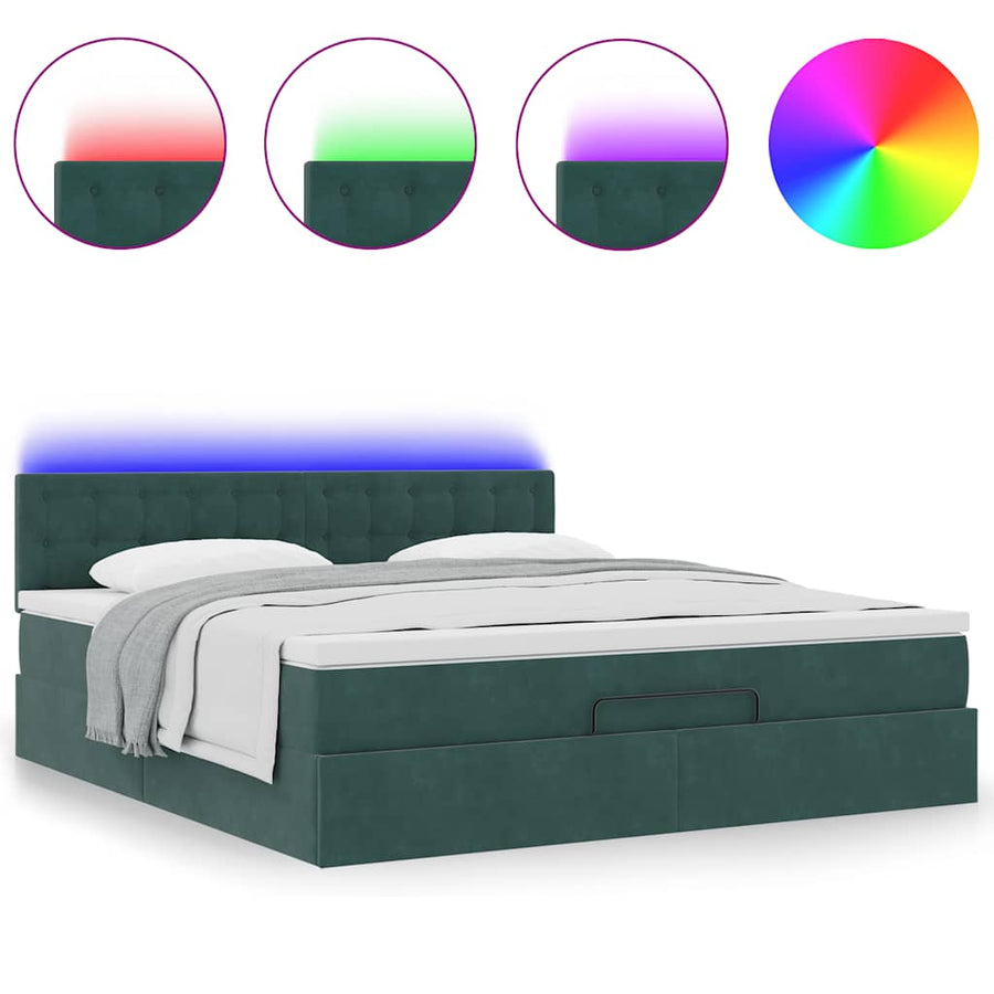Ottoman Bed Met Matras En Led's 160X200Cm Fluweel 160 x 200 cm Donkergroen