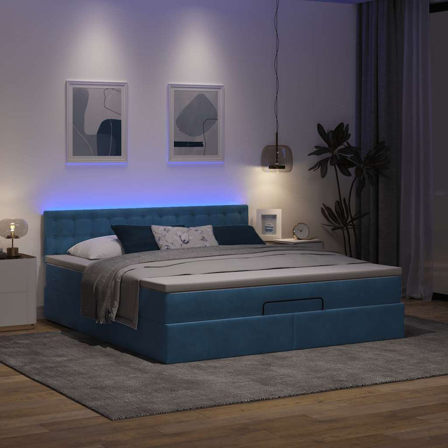 Ottoman Bed Met Matras En Led's 160X200Cm Fluweel 160 x 200 cm Donkerblauw