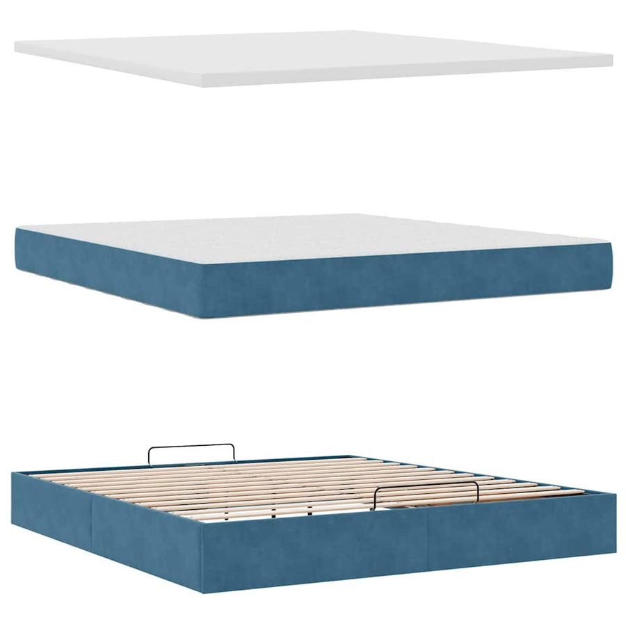 Ottoman Bed Met Matras En Led's 160X200Cm Fluweel 160 x 200 cm Donkerblauw