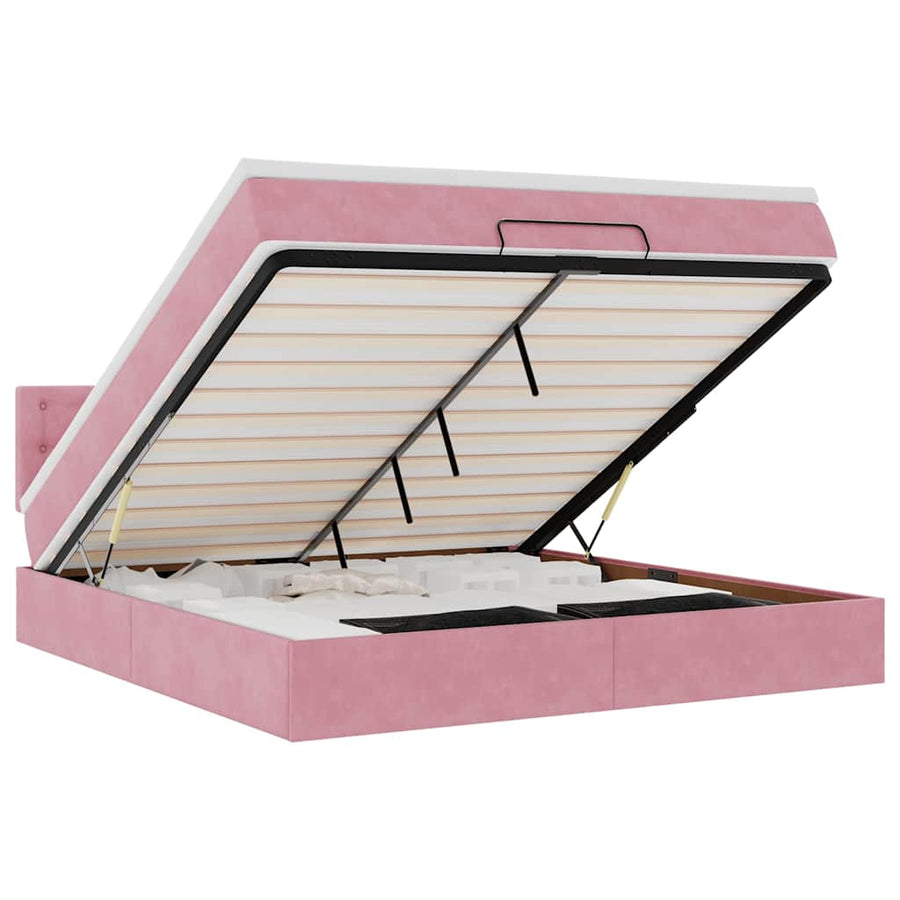 Ottoman bed met matras en LED's 160x200cm fluweel roze