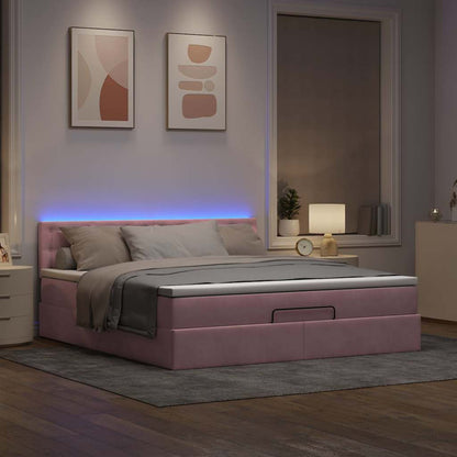 Ottoman bed met matras en LED's 160x200cm fluweel roze