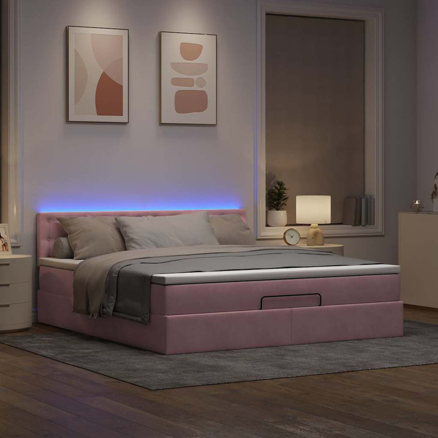 Ottoman bed met matras en LED's 160x200cm fluweel roze