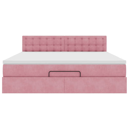 Ottoman bed met matras en LED's 160x200cm fluweel roze