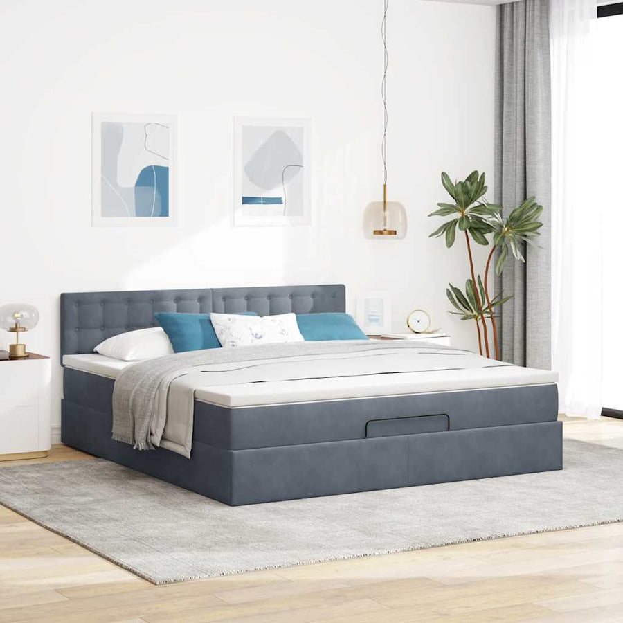 Ottoman bed met matras en LED's 180x200cm fluweel donkergrijs