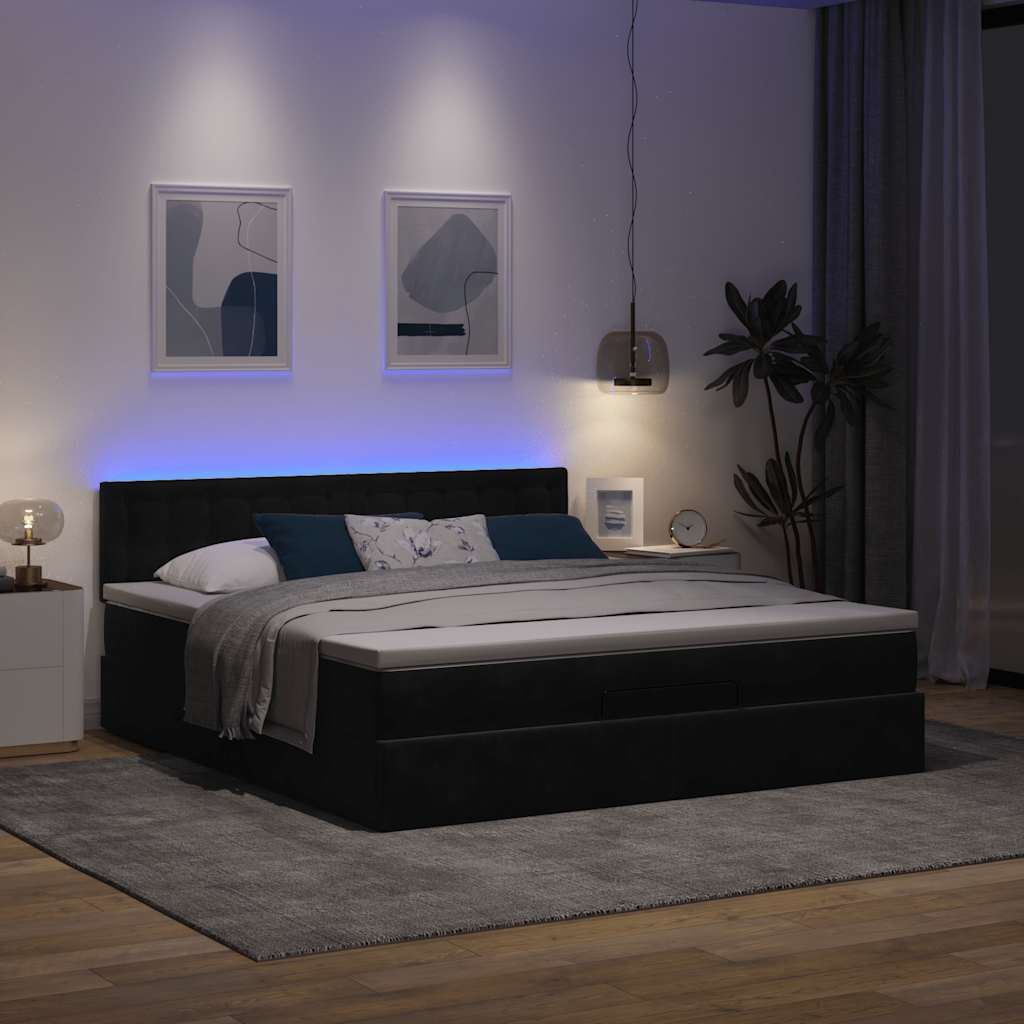 Ottoman bed met matras en LED's 180x200cm fluweel zwart