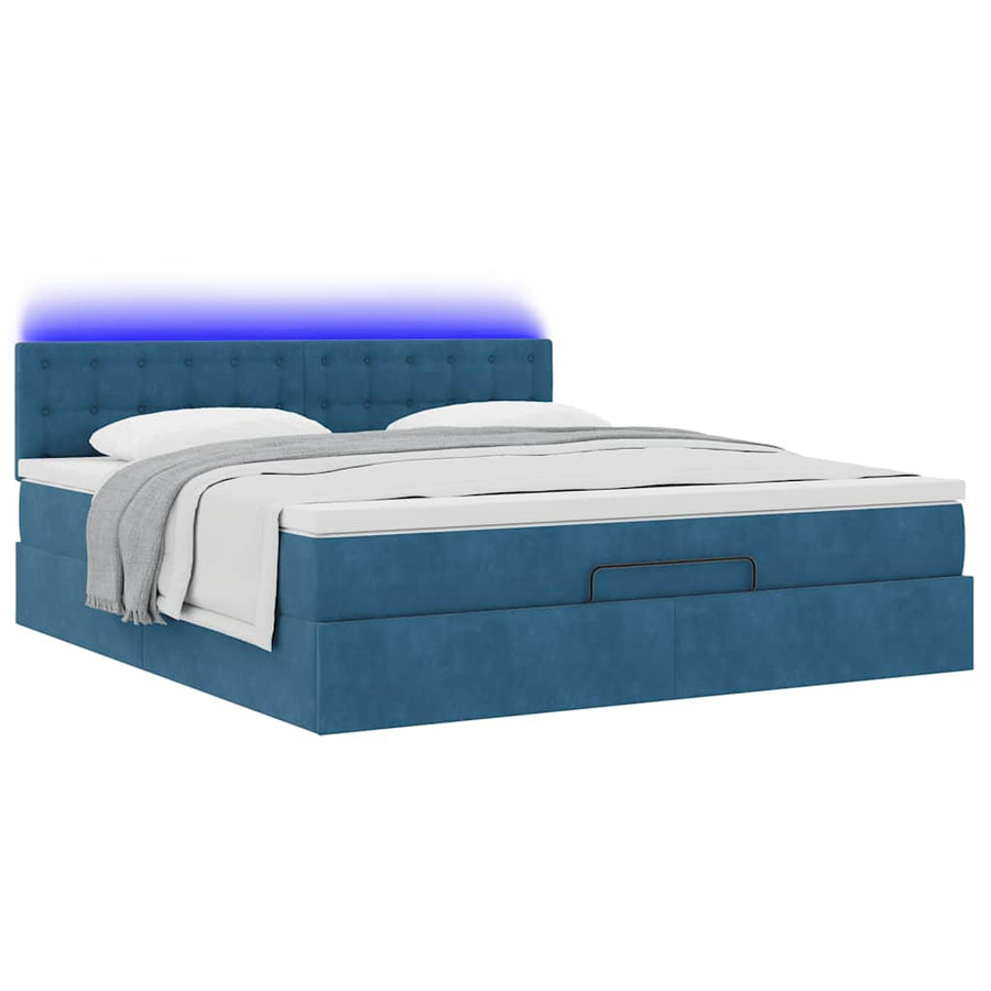 Ottoman bed met matras en LED's 180x200 cm fluweel donkerblauw