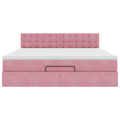 Ottoman bed met matras en LED's 180x200 cm fluweel roze