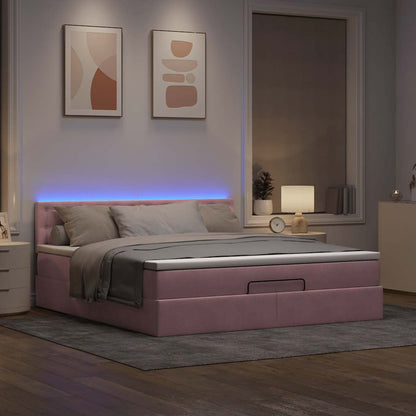 Ottoman bed met matras en LED's 180x200 cm fluweel roze