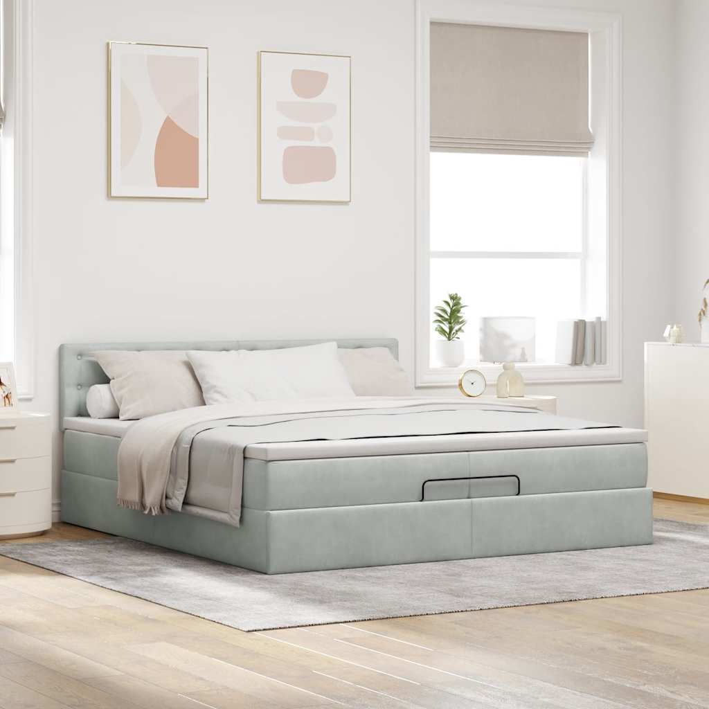 Ottoman bed met matrassen en LED's 200x200cm fluweel lichtgrijs