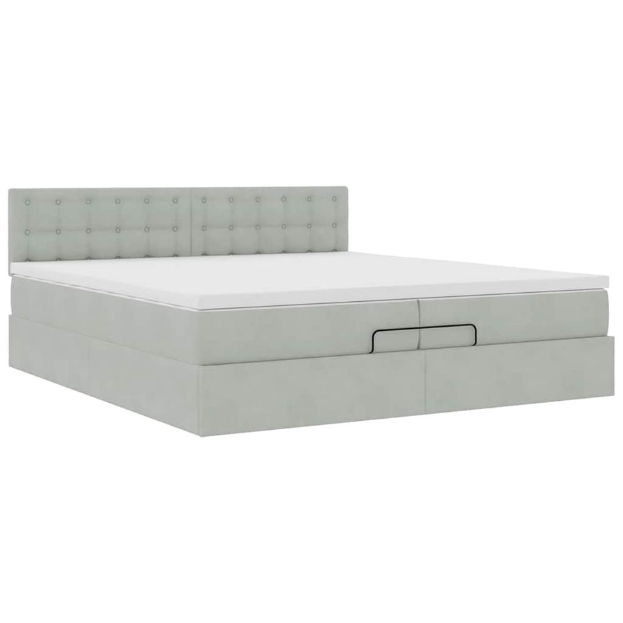 Ottoman bed met matrassen en LED's 200x200cm fluweel lichtgrijs