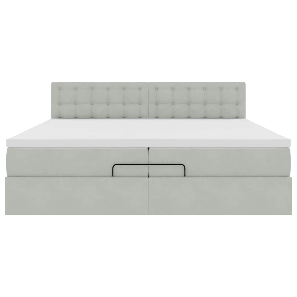 Ottoman bed met matrassen en LED's 200x200cm fluweel lichtgrijs