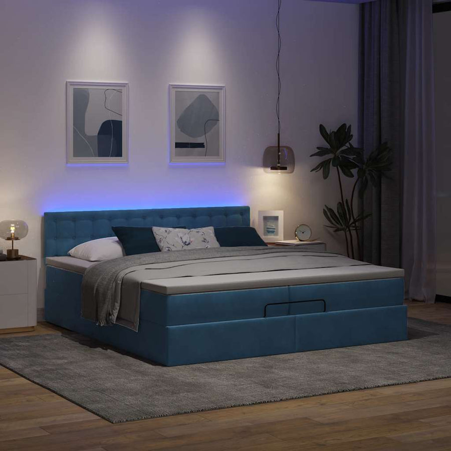 Bed Poef Met Matrassen En Leds Fluweel 200 x 200 cm Donkerblauw