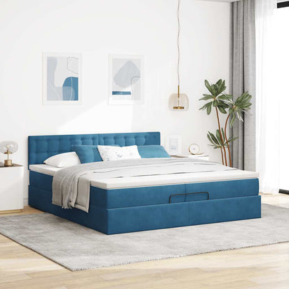 Bed Poef Met Matrassen En Leds Fluweel 200 x 200 cm Donkerblauw