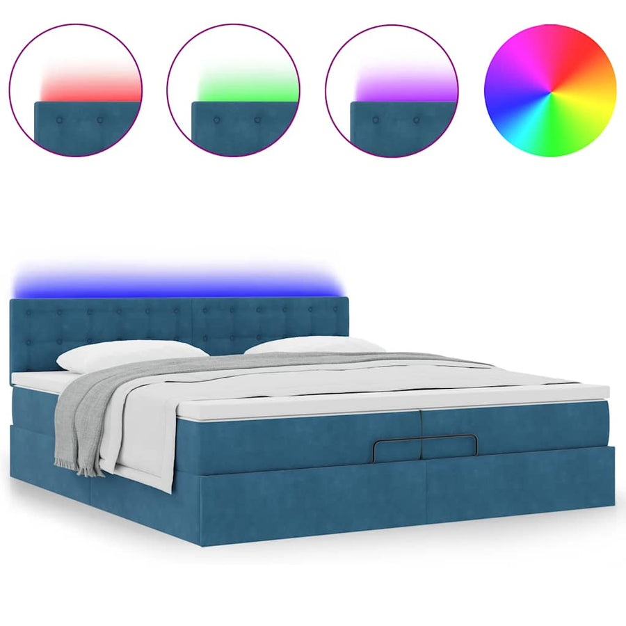 Bed Poef Met Matrassen En Leds Fluweel 200 x 200 cm Donkerblauw